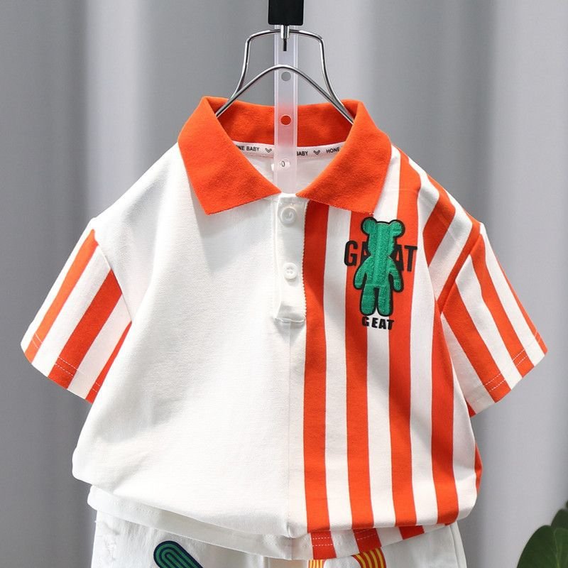 2024 Kids Clothing Boys Striped Cartoon Summer Cotton Kids T-shirt&Denim Shorts Clothing Sets Children Suit Clothes
