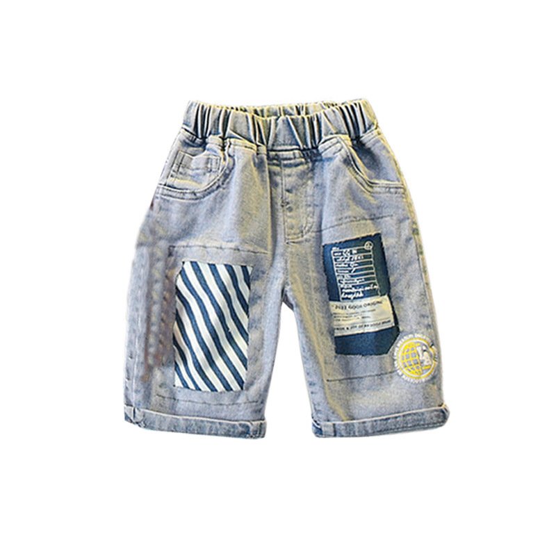 2024 Kids Clothing Boys Striped Cartoon Summer Cotton Kids T-shirt&Denim Shorts Clothing Sets Children Suit Clothes