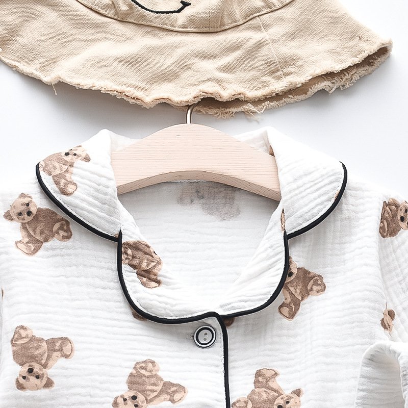Spring New Children's Fashionable Casual Long sleeved Cotton Bear Pajamas Two Piece Set
