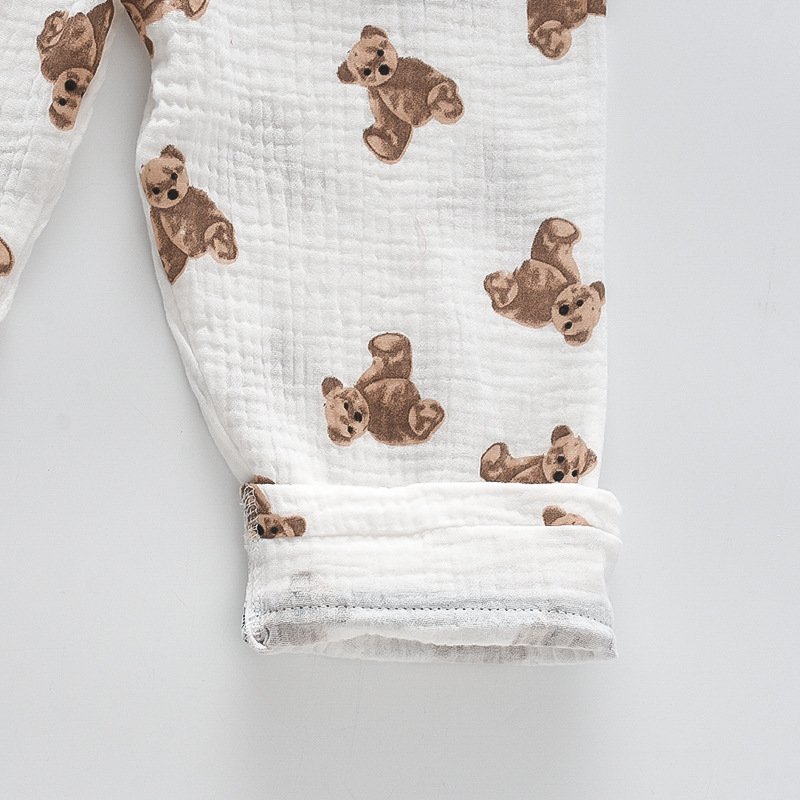 Spring New Children's Fashionable Casual Long sleeved Cotton Bear Pajamas Two Piece Set