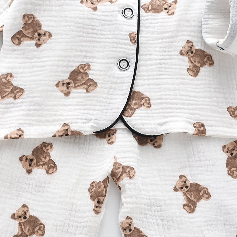 Spring New Children's Fashionable Casual Long sleeved Cotton Bear Pajamas Two Piece Set