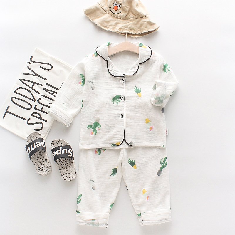 Spring New Children's Fashionable Casual Long sleeved Cotton Bear Pajamas Two Piece Set