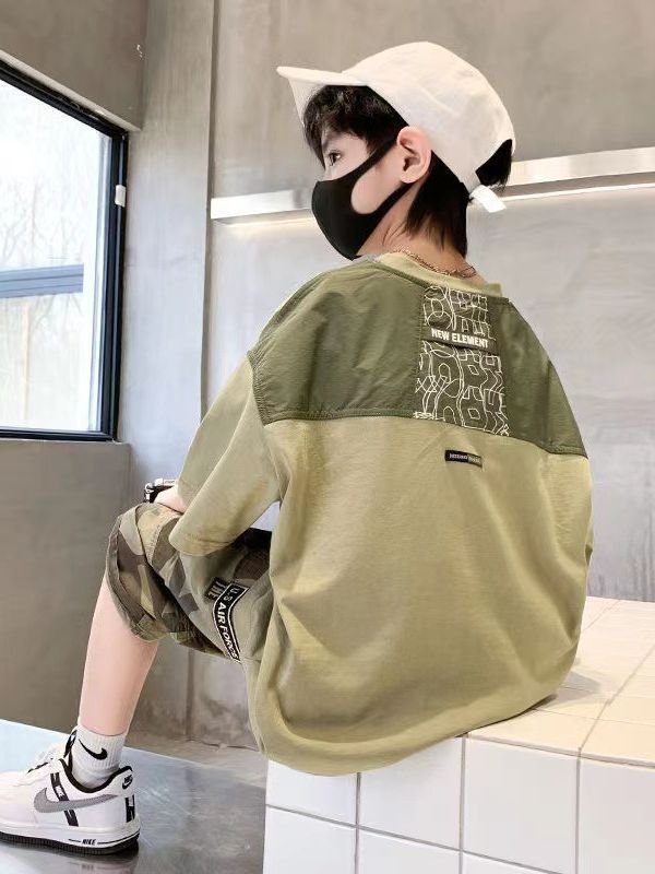New arrival summer casual teen Boys Clothing Sets short sleeves solid T-shirt + camouflage shorts 2 Pieces outfits for kids