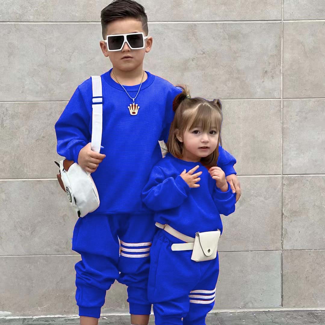 Custom Trendy Striped Long Sleeve Sports Striped Baseball Uniform 2-8T Autumn Cotton Casual Boys And Girls Clothing Sets 2023