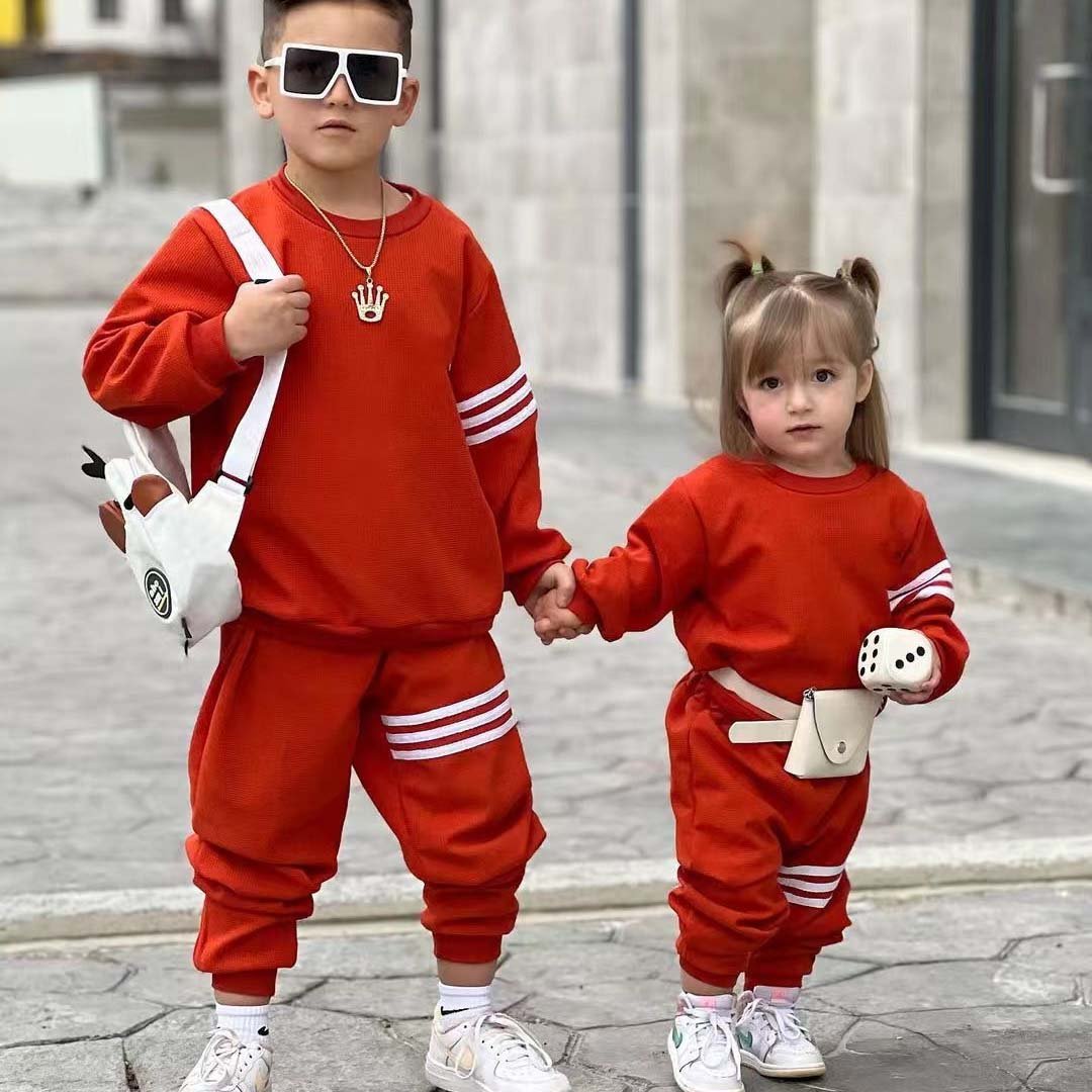 Custom Trendy Striped Long Sleeve Sports Striped Baseball Uniform 2-8T Autumn Cotton Casual Boys And Girls Clothing Sets 2023