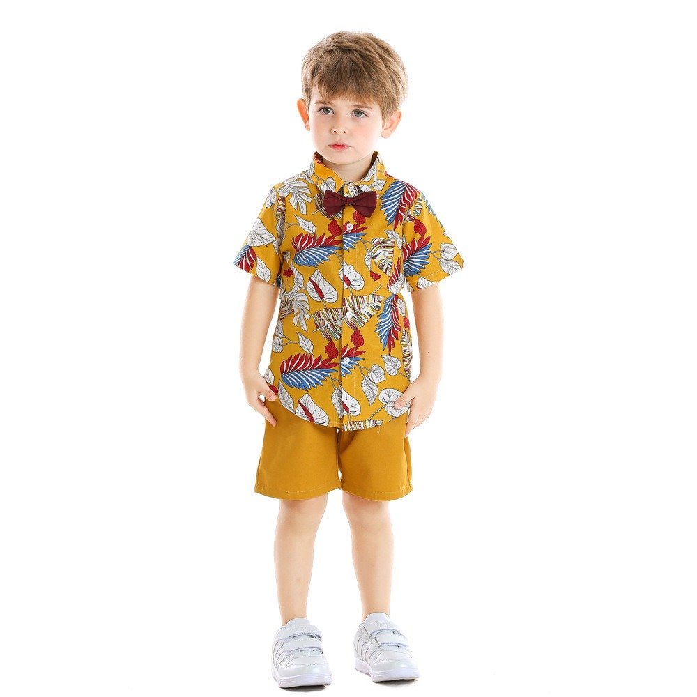 Summer Cotton Boy Child Set Shirt and Shorts All Over Print Toddler Boys Clothing Sets