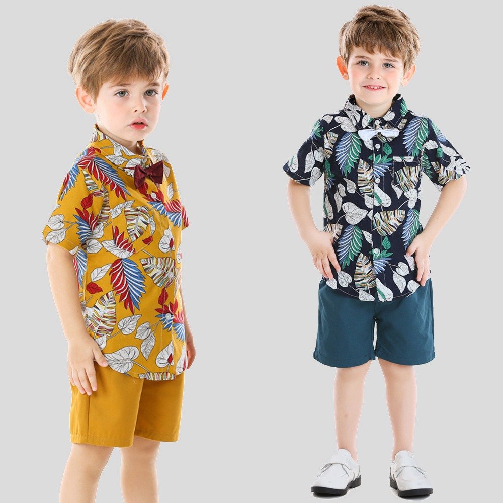 Summer Cotton Boy Child Set Shirt and Shorts All Over Print Toddler Boys Clothing Sets