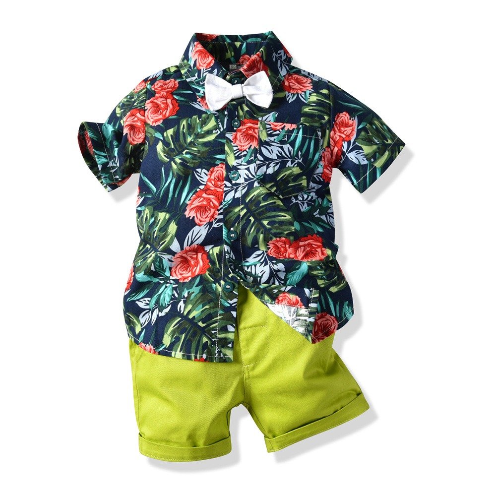 Summer Cotton Boy Child Set Shirt and Shorts All Over Print Toddler Boys Clothing Sets