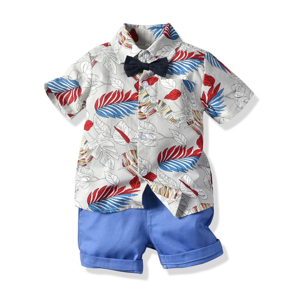 Summer Cotton Boy Child Set Shirt and Shorts All Over Print Toddler Boys Clothing Sets