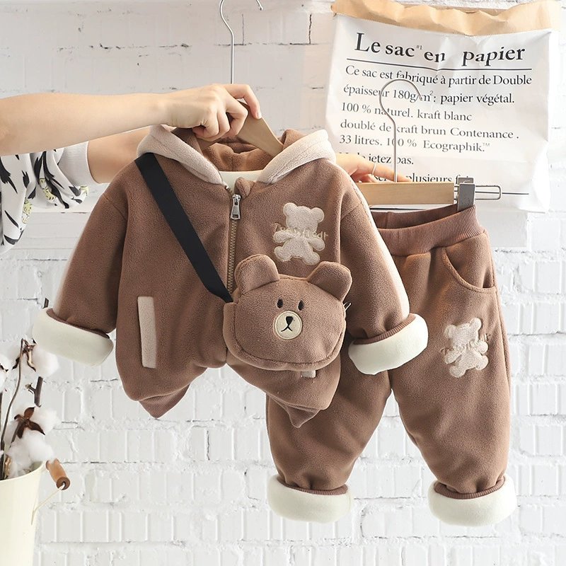 Casual cotton Winter 1-5Y O-neck boys clothes sets 3pcs kids clothing sets top+pants+bag