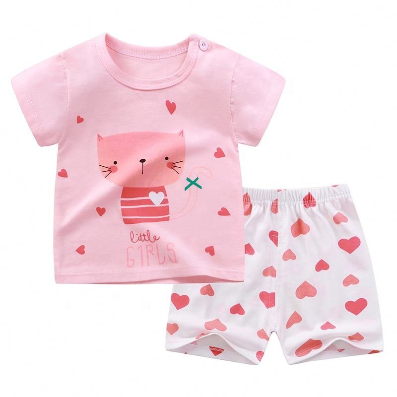 European Style 100% Cotton Summer Clothing Sets for Baby Boys & Girls New Model with Cartoon Prints for children
