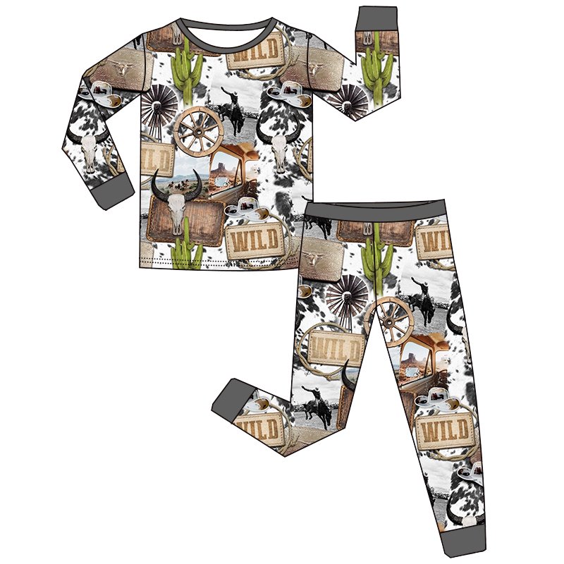 Wholesale Comfortable Baby Toddler Long Sleeve Pajamas Sets Western Bamboo Winter Kids Girl Boy Two-Piece Sleep Lounge Wear