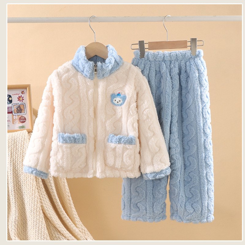 Children's pajamas Boys and girls autumn and winter with wool thickening 1-12 years old new zipper coral velvet home wear