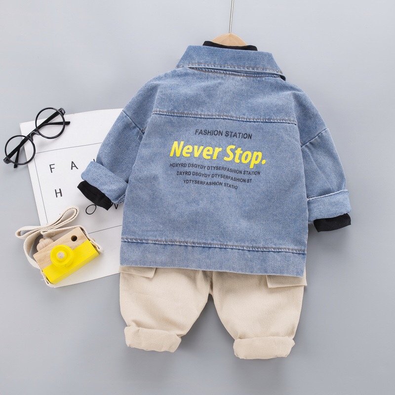 New style spring autumn toddler boys 3 Pieces Clothing Set long sleeves denim jacket + t shirt + pants clothing for kids