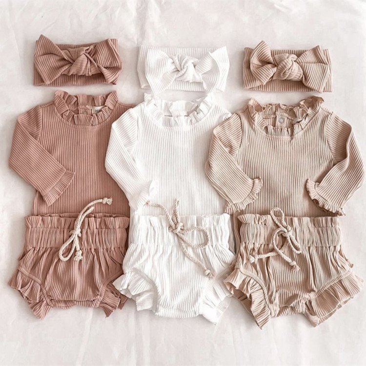 Newborn baby clothing sets custom logo girl onesie organic cotton solid color fall clothes for baby boy rompers kids clothing