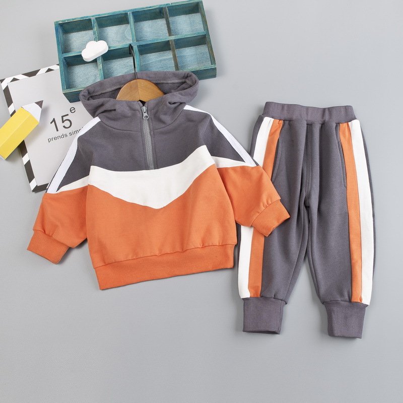 Wholesale Kids Patchwork Sweatsuit Long Sleeve Jumper Jogging Sets Children Outfits Boy Zipper Hoodies Tracksuits Sets for Baby