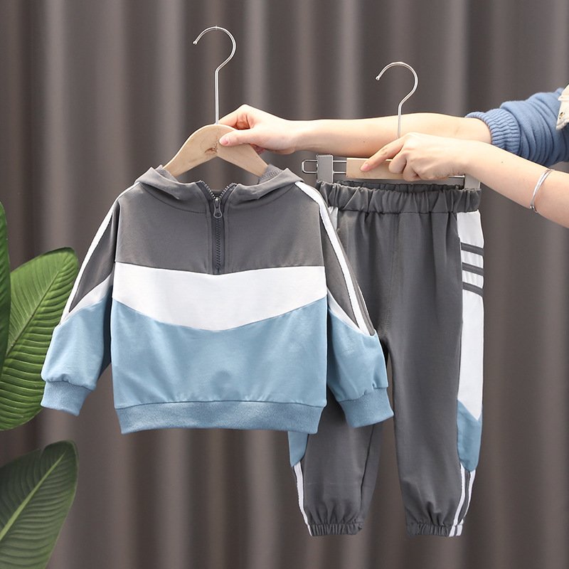 Wholesale Kids Patchwork Sweatsuit Long Sleeve Jumper Jogging Sets Children Outfits Boy Zipper Hoodies Tracksuits Sets for Baby