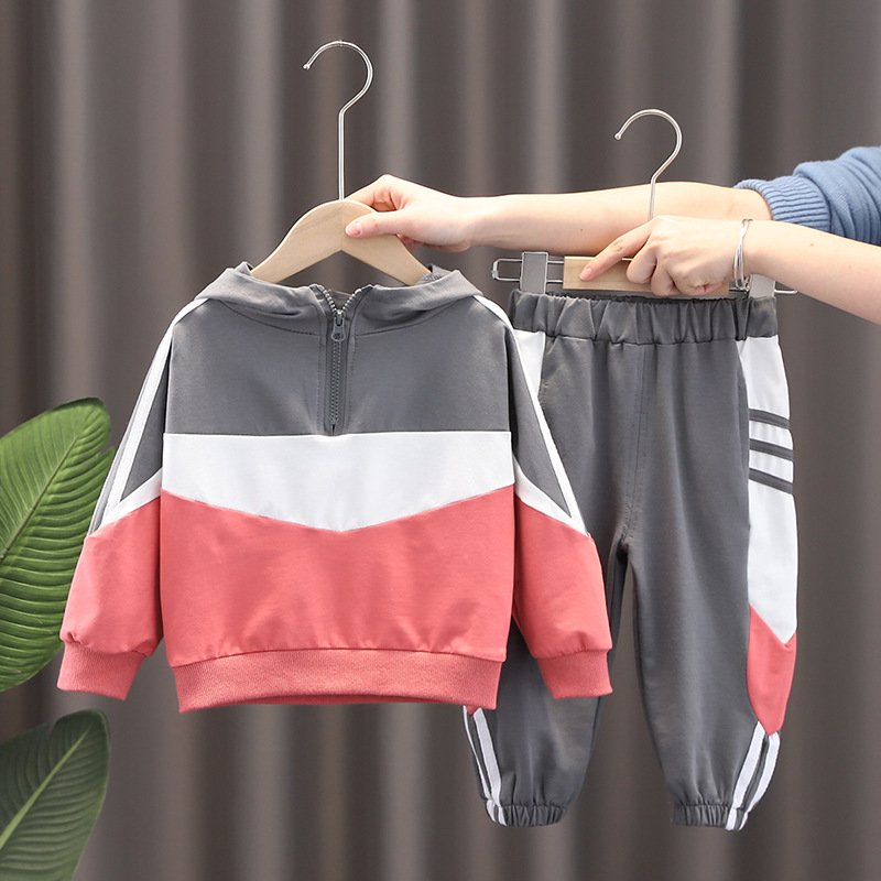 Wholesale Kids Patchwork Sweatsuit Long Sleeve Jumper Jogging Sets Children Outfits Boy Zipper Hoodies Tracksuits Sets for Baby