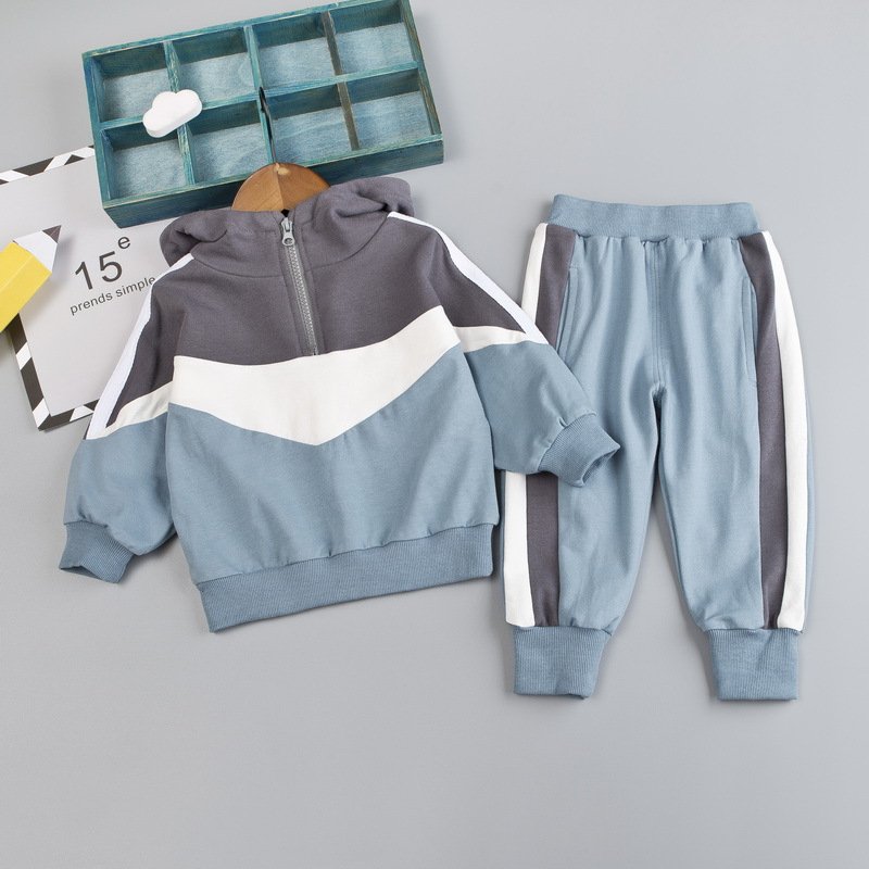 Wholesale Kids Patchwork Sweatsuit Long Sleeve Jumper Jogging Sets Children Outfits Boy Zipper Hoodies Tracksuits Sets for Baby
