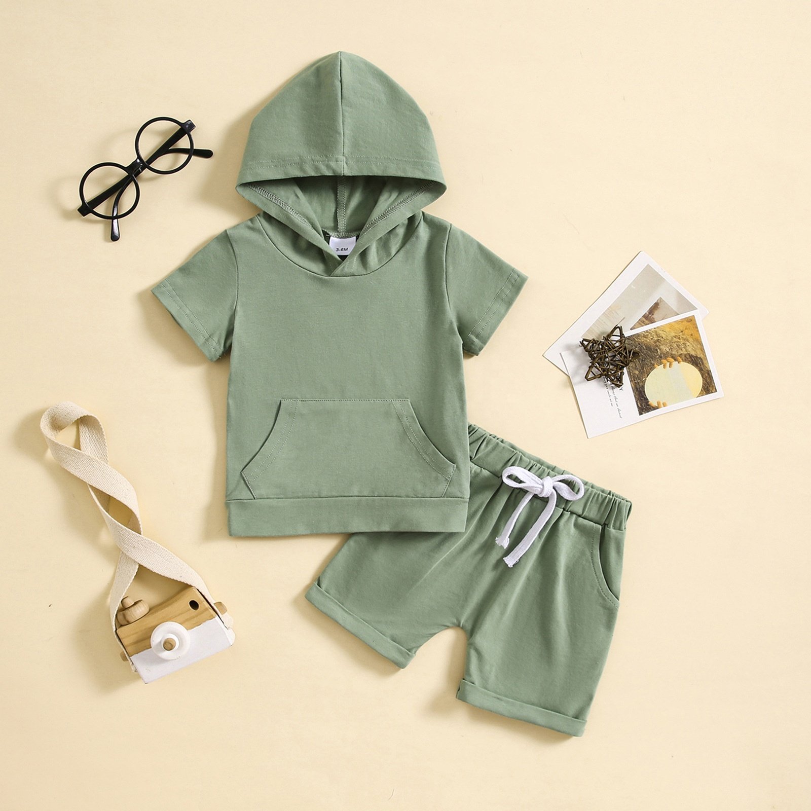 Children's clothing short sleeve hooded top with shorts two sets solid color clothes baby boy summer sportswear kids clothes