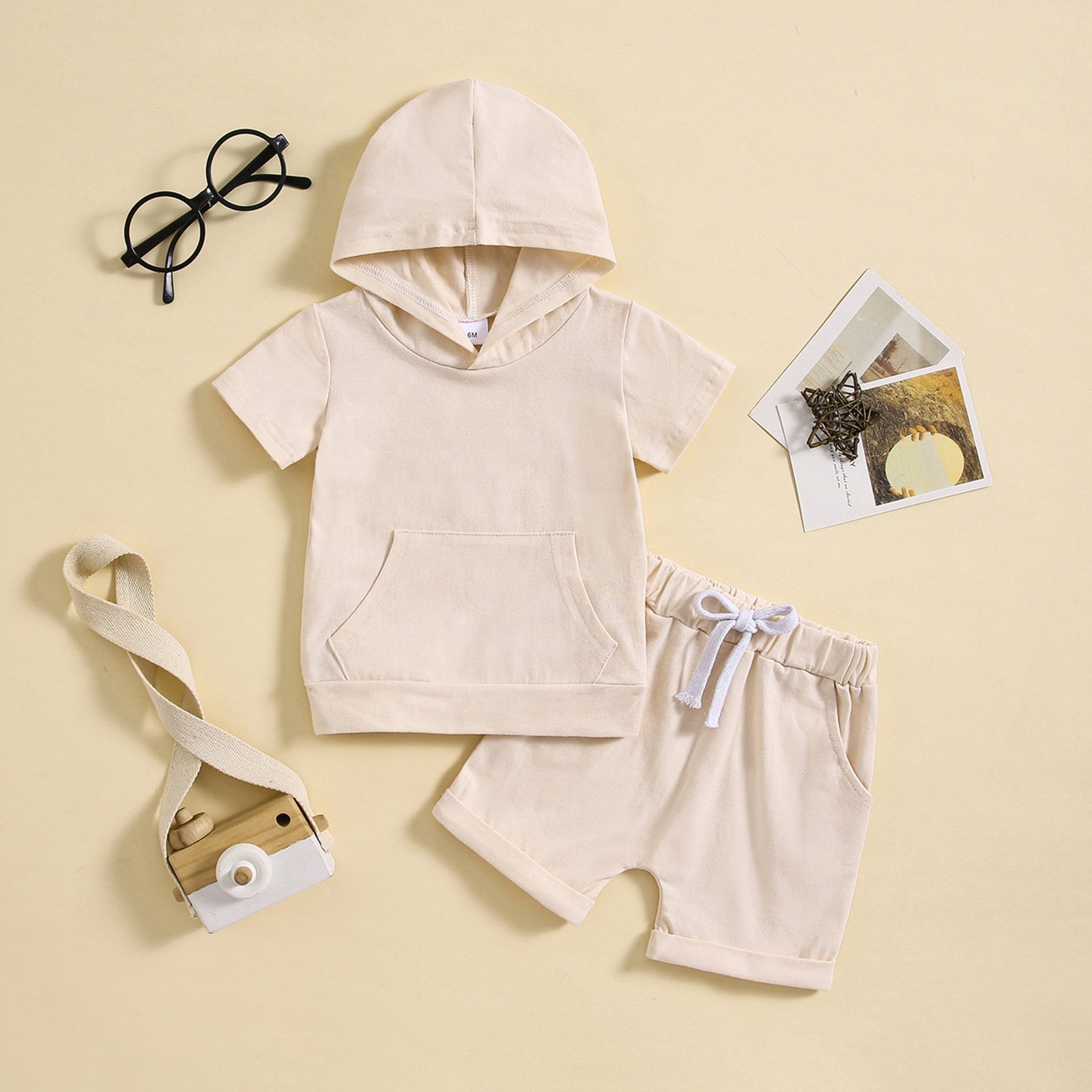 Children's clothing short sleeve hooded top with shorts two sets solid color clothes baby boy summer sportswear kids clothes