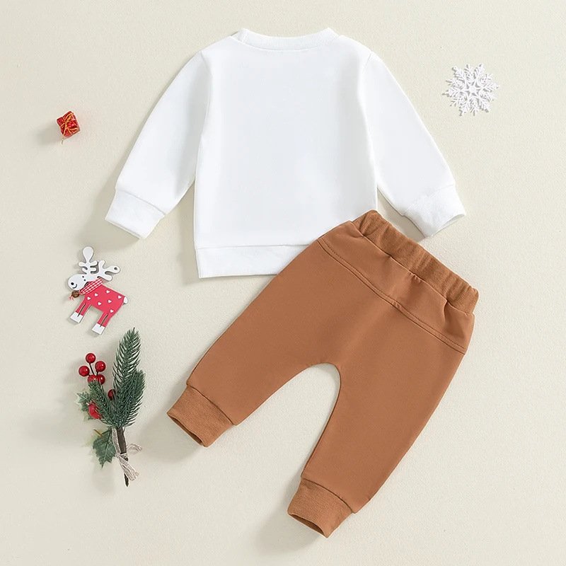 2025 2pcs Cute Christmas Kids Boys Outfits Toddler Baby Sweatshirts Sweatpants Elk Reindeer Christmas Baby Boy Clothes Set