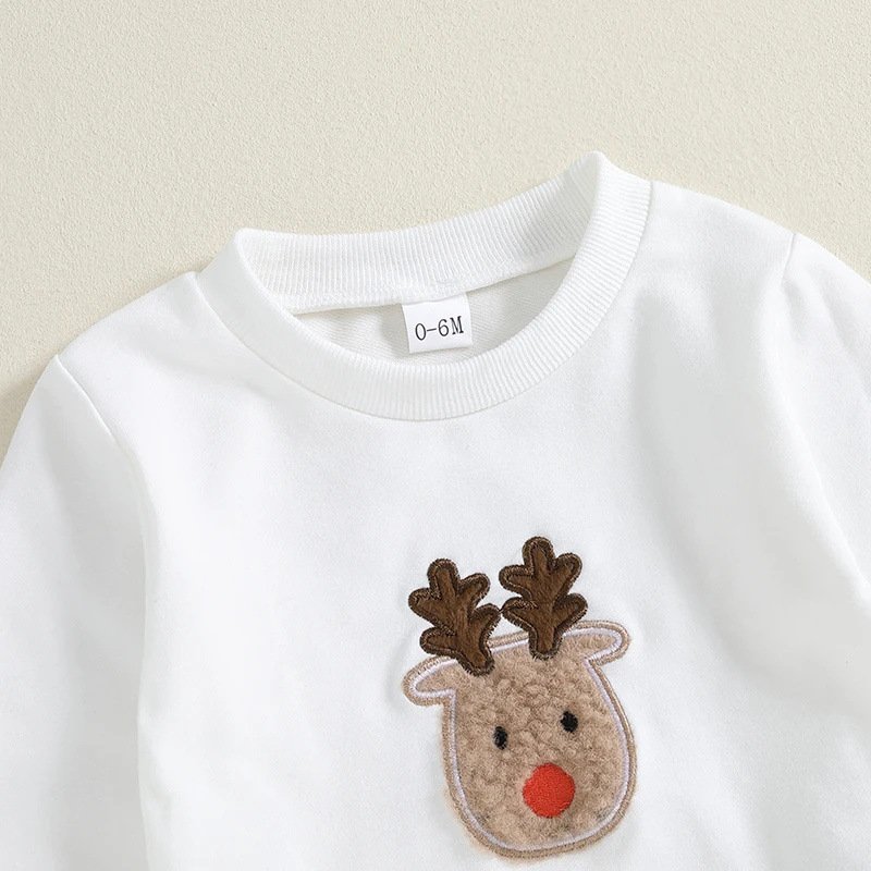 2025 2pcs Cute Christmas Kids Boys Outfits Toddler Baby Sweatshirts Sweatpants Elk Reindeer Christmas Baby Boy Clothes Set