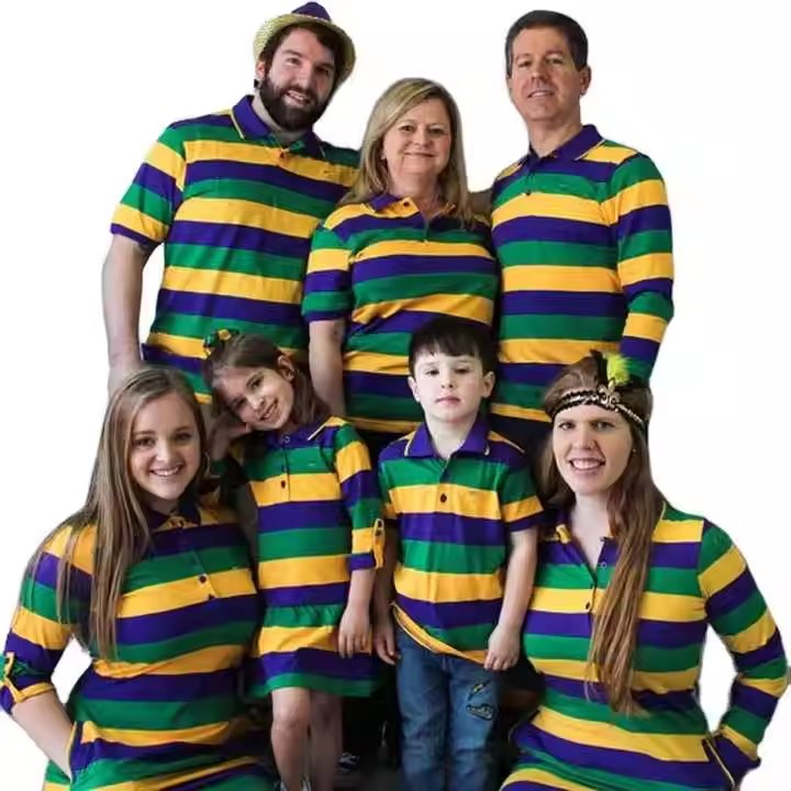 Mardi Gras Toddler Boy Two Piece Outfit Set Golden Purple Green Stripe Little Boy Long Sleeve Raglan Shirt Pants Clothing Set