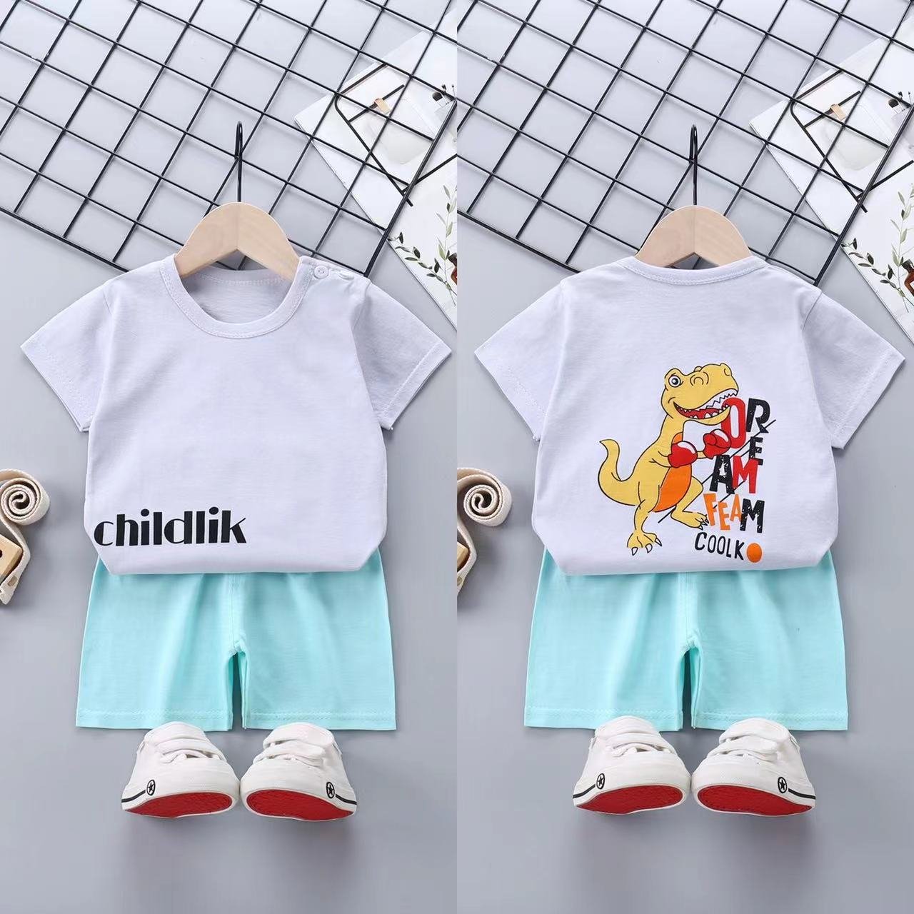 New Arrival Boys' Summer Set - Cute and Fashionable Two-Piece Shorts and Short-Sleeve Top for Little Boys