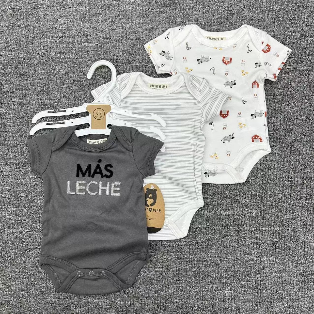 In Stock Soft Organic Cotton Bodysuits Short Sleeve 3Piece Baby Clothes Onesies Romper Infant Summer Clothes for Boys Girls