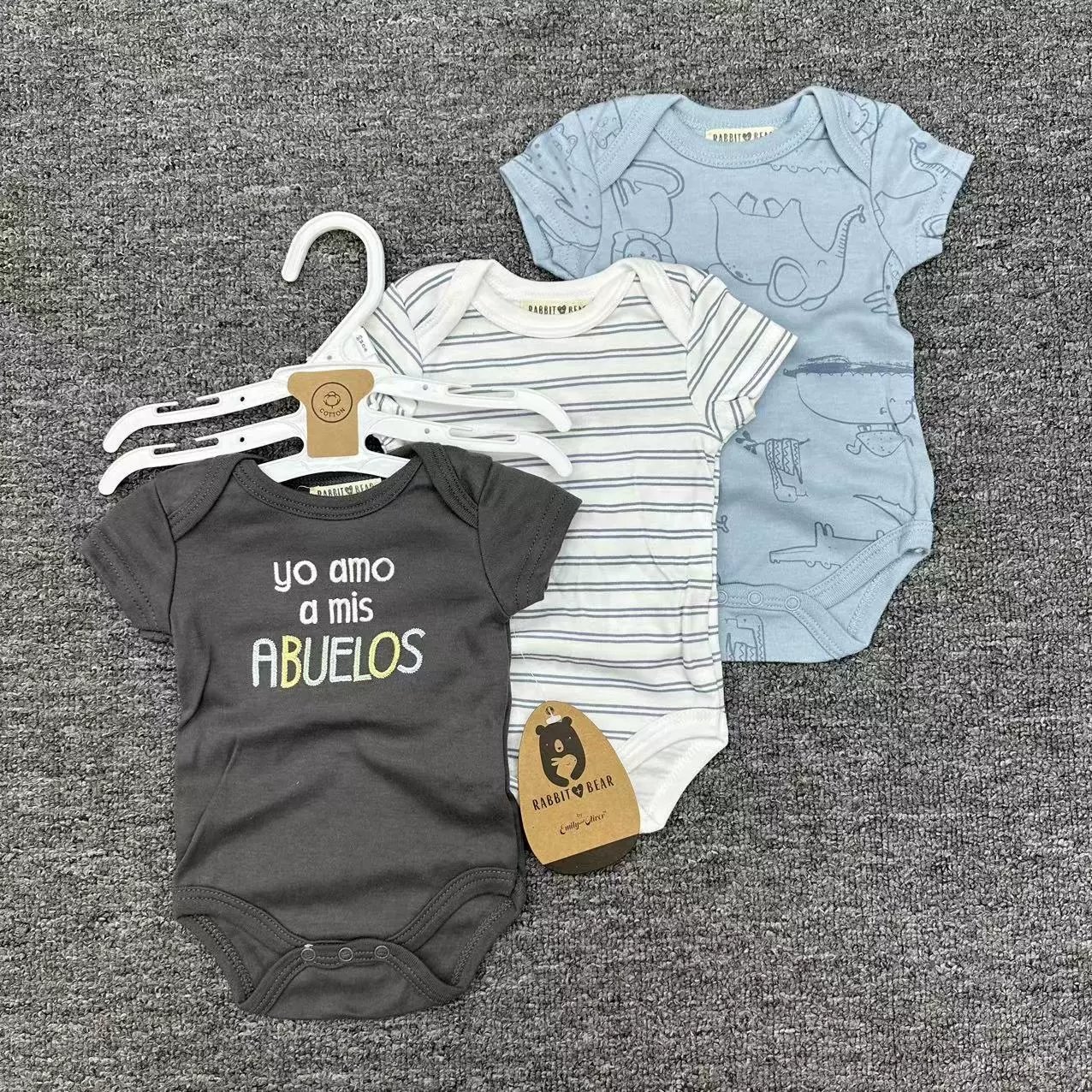 In Stock Soft Organic Cotton Bodysuits Short Sleeve 3Piece Baby Clothes Onesies Romper Infant Summer Clothes for Boys Girls