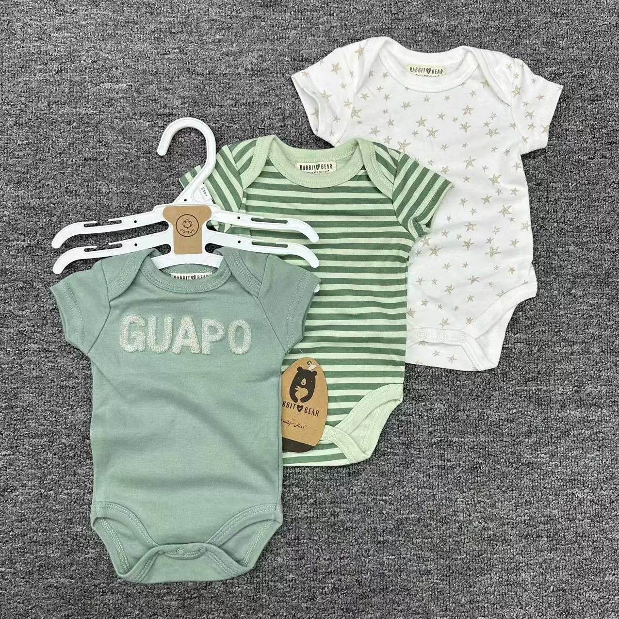 In Stock Soft Organic Cotton Bodysuits Short Sleeve 3Piece Baby Clothes Onesies Romper Infant Summer Clothes for Boys Girls