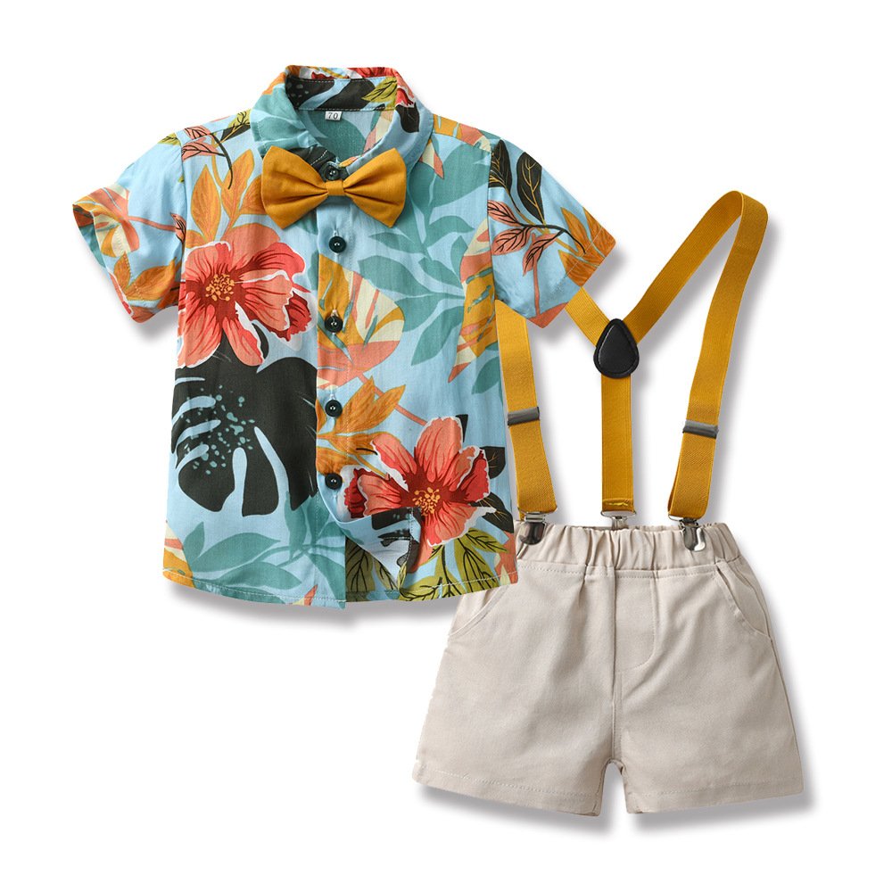 Flowers Blouse 2 Pieces Set Wholesale Baby Short Sleeve Clothing Shirt Vacation Pants For Kids Boys New