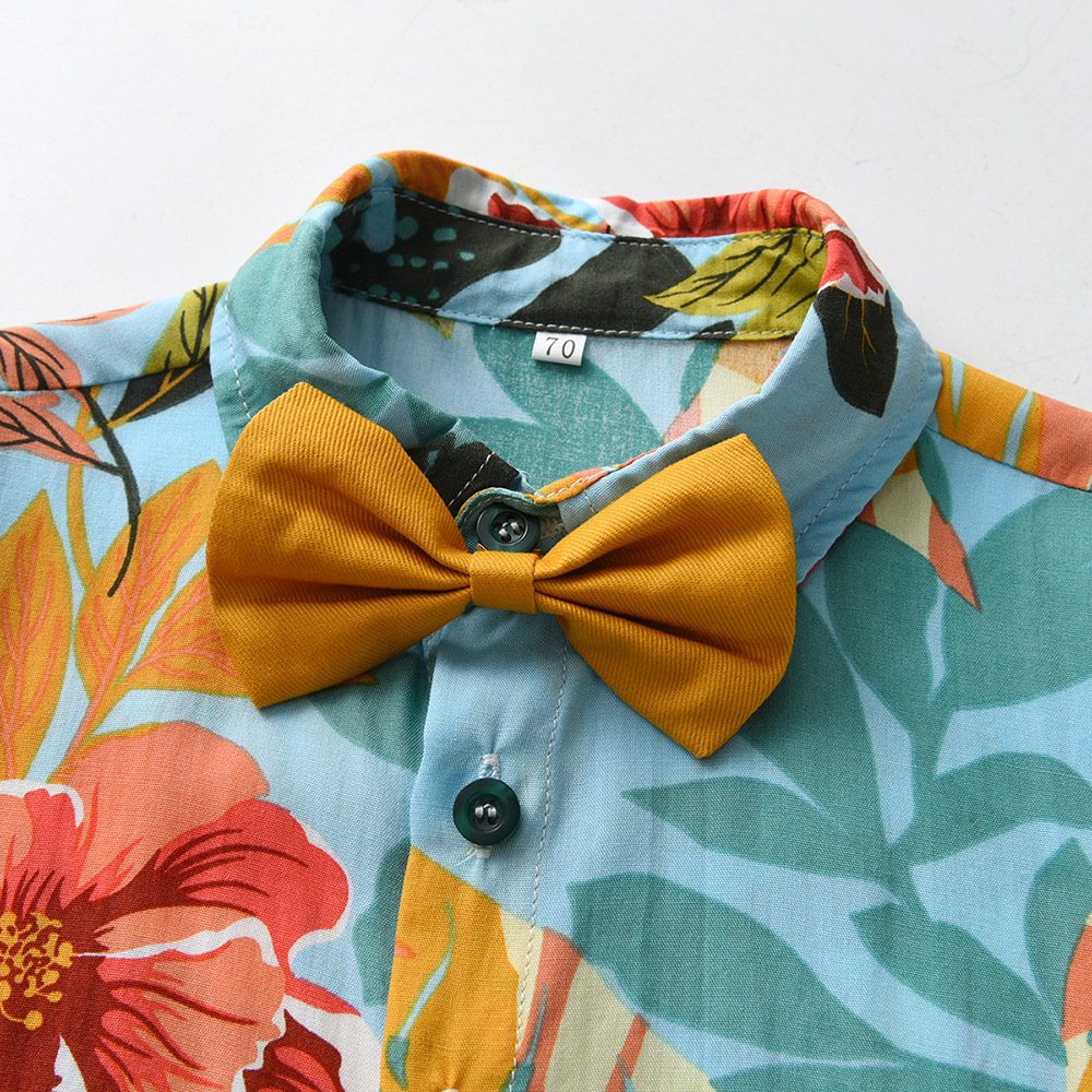 Flowers Blouse 2 Pieces Set Wholesale Baby Short Sleeve Clothing Shirt Vacation Pants For Kids Boys New