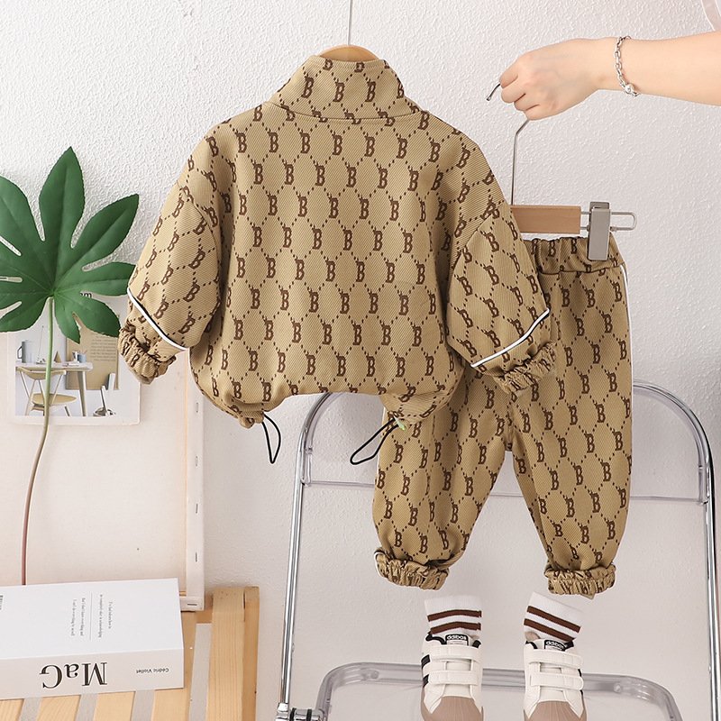 New style autumn Boys 3 pcs clothing set long sleeve letter printed jacket coat + pants + waist bag clothing set for kids