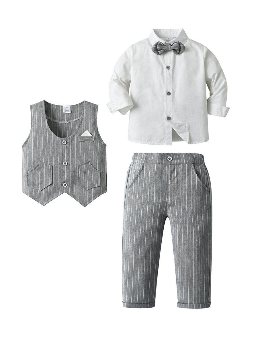 Latest Boys Gentlemen Clothes Kids Formal Dresses Boy Suits Autumn Long Sleeve Shirt Pants 3 pcs Children's Clothing