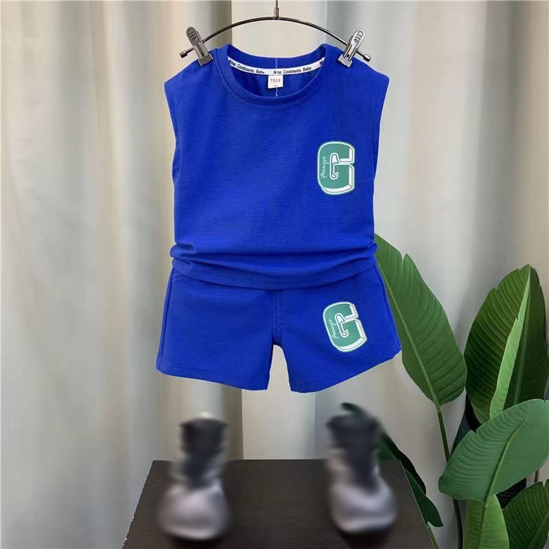 Conyson Wholesale Summer Baby Clothes Fashion Sleeveless Children Cartoon Printed Outfit Kids Clothing Boys' Two Piece Short Set