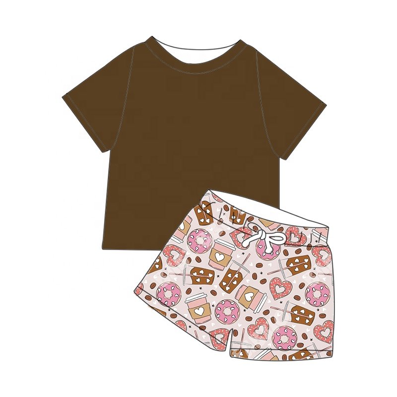 2024 New baby clothing valentine's day love printed shorts solid color short sleeve top two piece set boys' outing clothing set