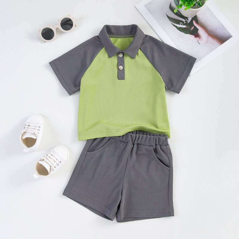 2023 Summer New Style Little Kids Clothing Suit College Style Polo Collar T-shirts Loose Shorts Boys Clothing Sets