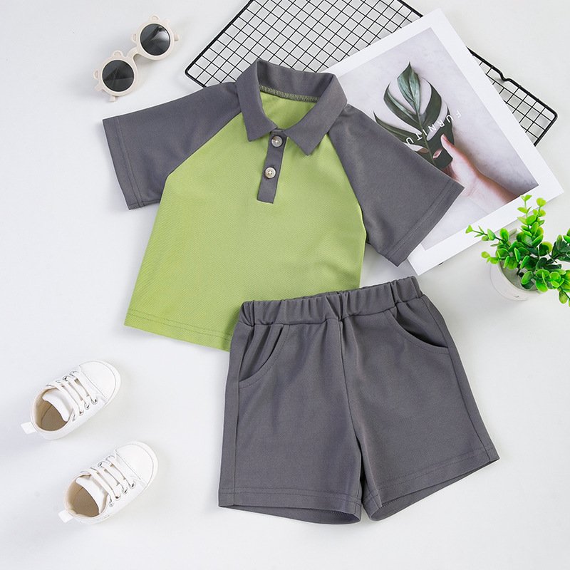 2023 Summer New Style Little Kids Clothing Suit College Style Polo Collar T-shirts Loose Shorts Boys Clothing Sets