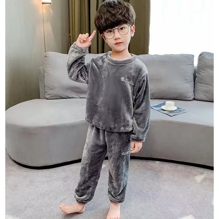 Autumn/Winter Children's Thermal Sleepwear Set - Cozy Fleece-Lined Pajamas for Boys and Girls with Extra-Thick Fabric for Warmth