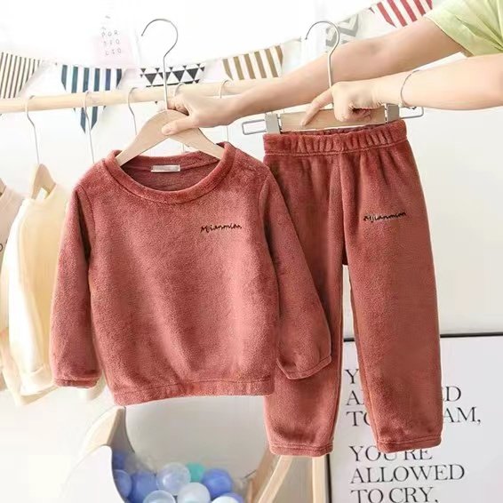 Autumn/Winter Children's Thermal Sleepwear Set - Cozy Fleece-Lined Pajamas for Boys and Girls with Extra-Thick Fabric for Warmth