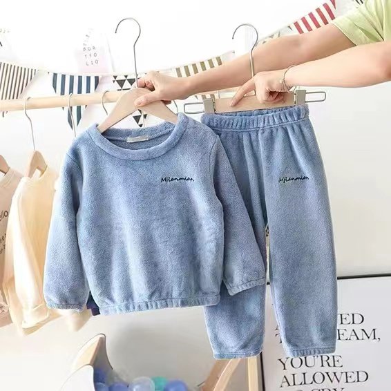 Autumn/Winter Children's Thermal Sleepwear Set - Cozy Fleece-Lined Pajamas for Boys and Girls with Extra-Thick Fabric for Warmth
