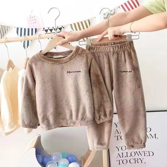 Autumn/Winter Children's Thermal Sleepwear Set - Cozy Fleece-Lined Pajamas for Boys and Girls with Extra-Thick Fabric for Warmth