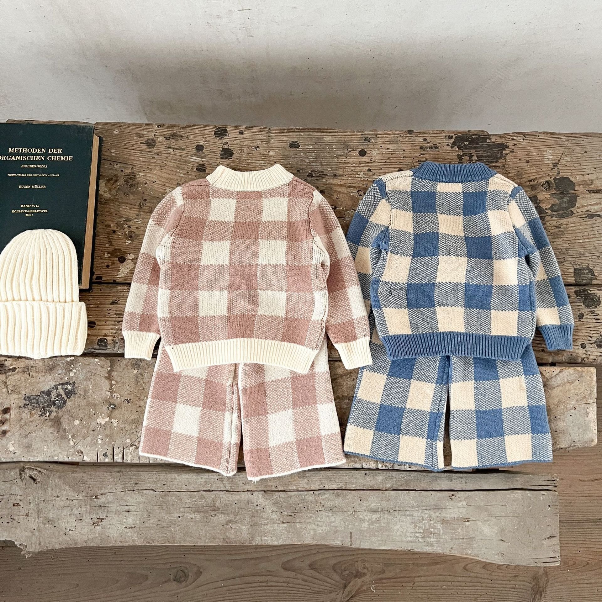 Autumn Winter Baby Boys Girls Clothing Sets Plaid Sweater + Pants Infant Toddler Knit Pants Set