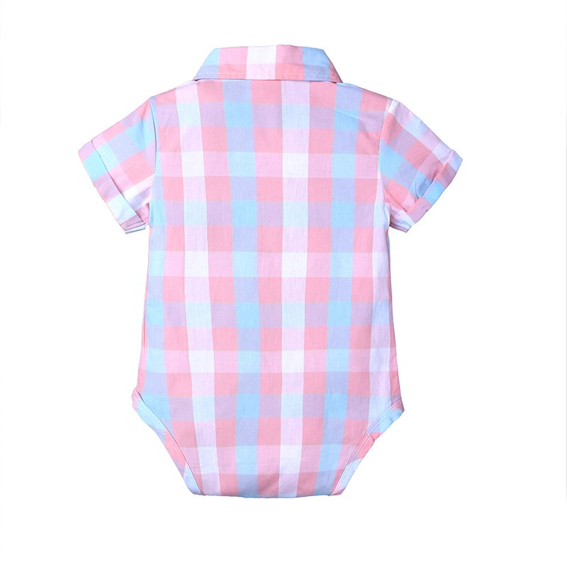 Baby Boy Clothing Set Summer clothing kids Boys Clothing plaid Short Sleeve Rompers + bib Shorts Boy Clothes Sets