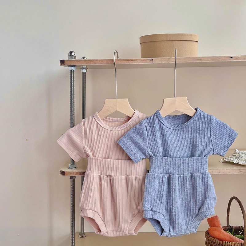 Summer Newborn Boys Girls Korean Set Baby Casual Short-sleeved Top Shorts Two-piece Clothing Set