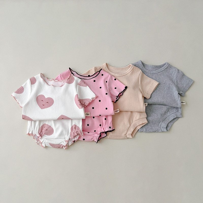 Summer Newborn Boys Girls Korean Set Baby Casual Short-sleeved Top Shorts Two-piece Clothing Set