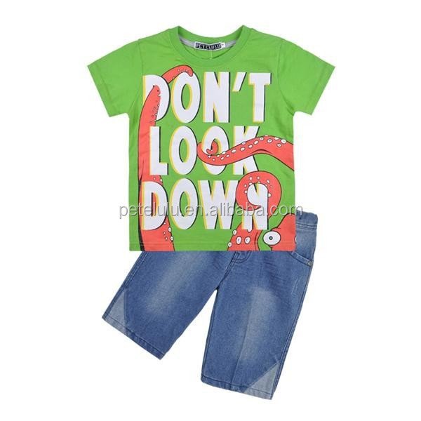 Summer Kids Short Tshirt Short Jeans 2pcs Boys Suit Kids Clothes Boys Clothing Set Baby Guangzhou Cotton Children Casual Knitted
