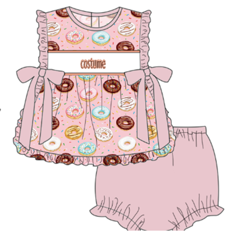 Yihui custom name smocked kids clothes spring children clothing 100% cotton knit fabric sweet floral summer baby girl outfit